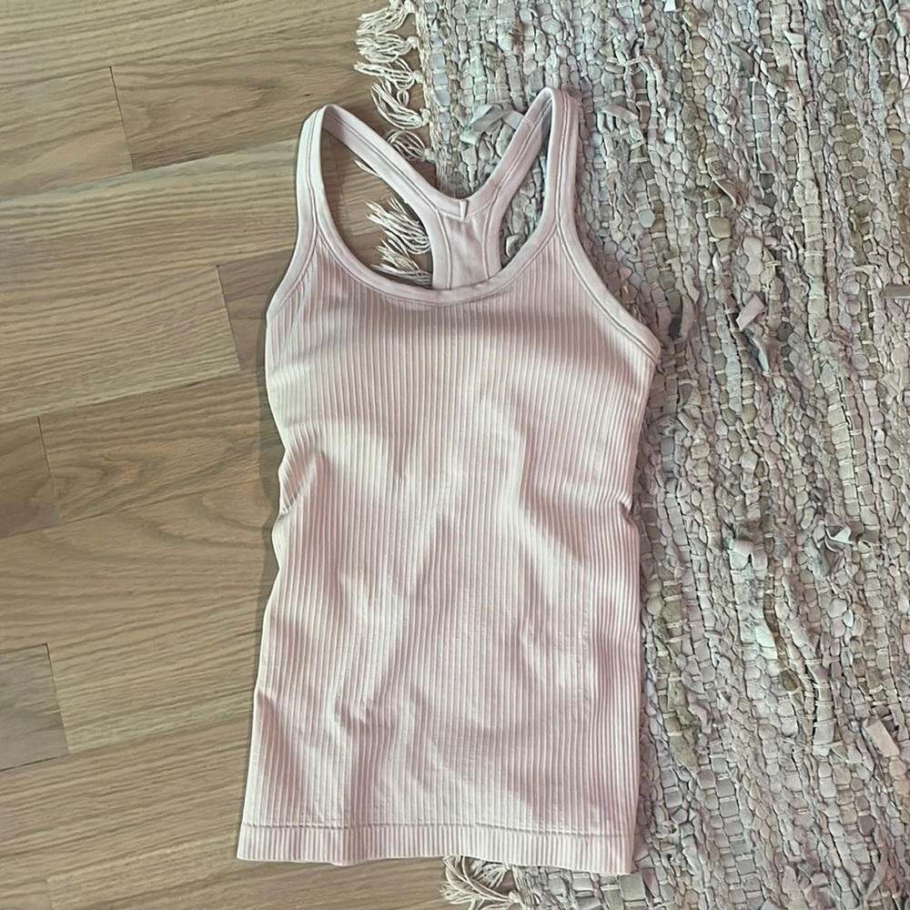 discontinued light pink lululemon ebb to street tank top
